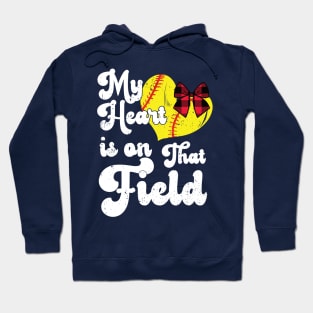 funny My Heart is on That Field softball baseball mom dad Girls Softball , Softball Coach Hoodie